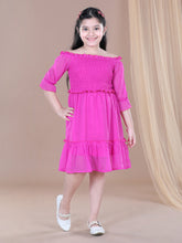 Fuchsia Self Design Polyester Dobby Dress